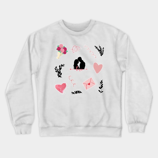 Love stickers valentines day pattern Crewneck Sweatshirt by BoogieCreates